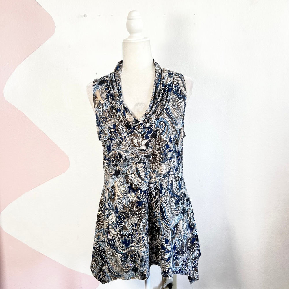 Y2k Asymmetrical Tank Top Sz Large 2000s Paisley Sequin Coachella Festival Retro